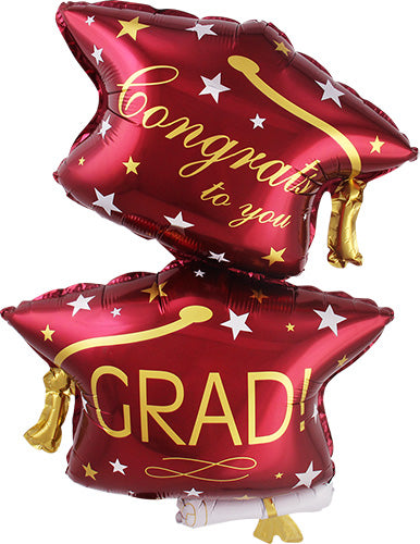 Graduation Red Gold Hats 31in Metallic Balloon