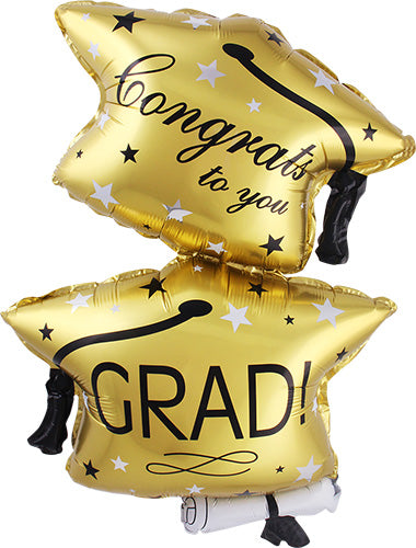 Graduation Gold Hats 31in Metallic Balloon