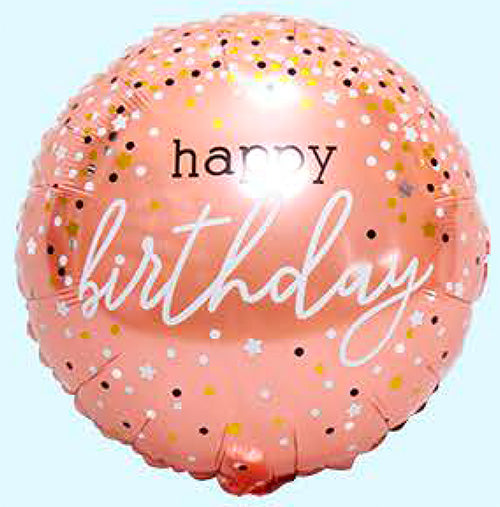 Happy Birthday Rose Gold Dots 18in Metallic Balloon