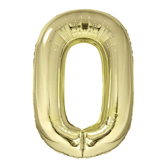 34in Number 0 White Gold Mylar Balloon