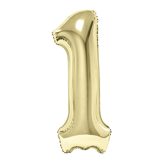 34in Number 1 White Gold Mylar Balloon