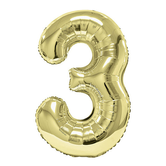 34in Number 3 White Gold Mylar Balloon
