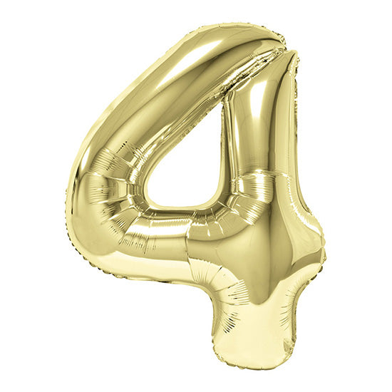 34in Number 4 White Gold Mylar Balloon
