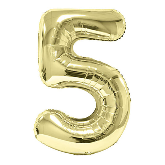 34in Number 5 White Gold Mylar Balloon