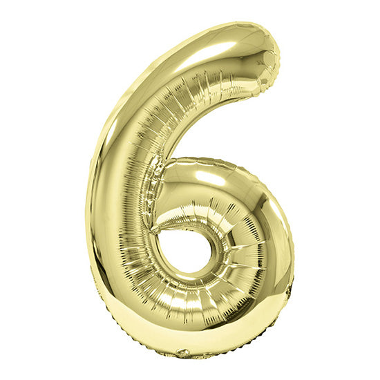 34in Number 6 White Gold Mylar Balloon