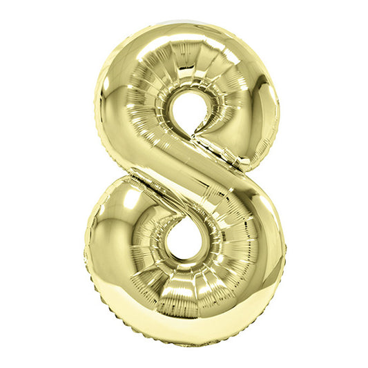 34in Number 8 White Gold Mylar Balloon