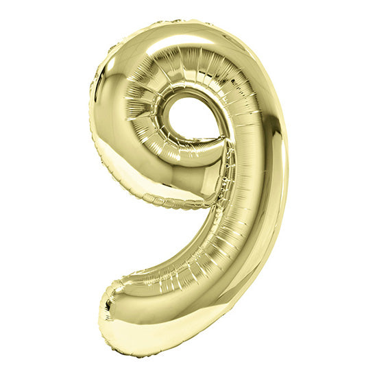 34in Number 9 White Gold Mylar Balloon
