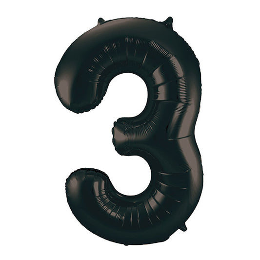 34in Number 3 Black Mylar Balloon