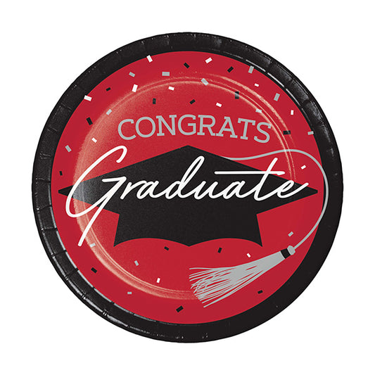 School Spirit Red 7in Round Luncheon Paper Plates 18ct