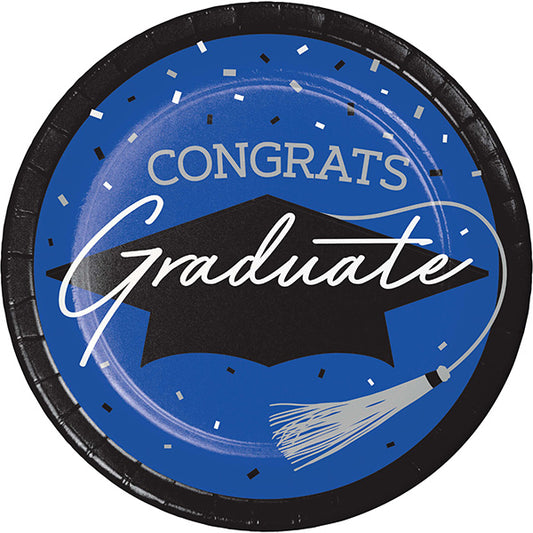 School Spirit Blue 9in Round Dinner Paper Plates 18ct