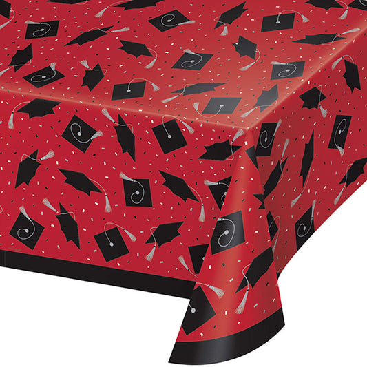 School Spirit Red 54 x 102in Plastic Table Cover
