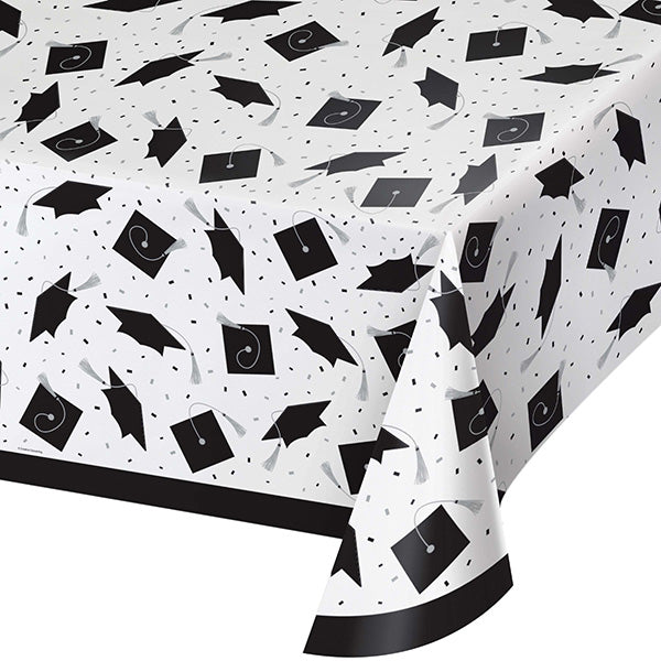 School Spirit White 54 x 102in Plastic Table Cover