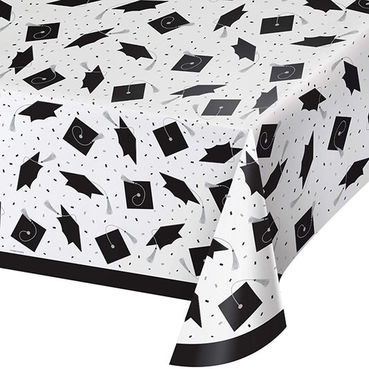 School Spirit White 54 x 102in Plastic Table Cover
