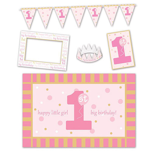 1st  Birthday High Chair Decorating Kit Girl 5ct