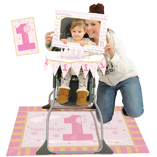 1st  Birthday High Chair Decorating Kit Girl 5ct
