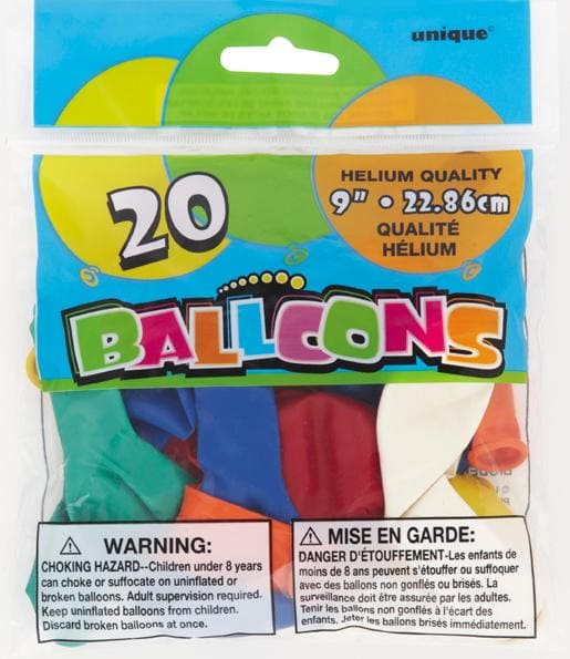 Assorted Color 9in Round Latex Balloons 20ct