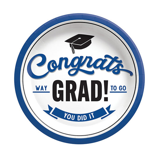 Congrats Grad Blue 7in Round Luncheon Paper Plates 8ct