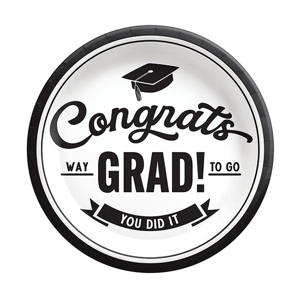 Congrats Grad White 7in Round Luncheon Paper Plates 8ct