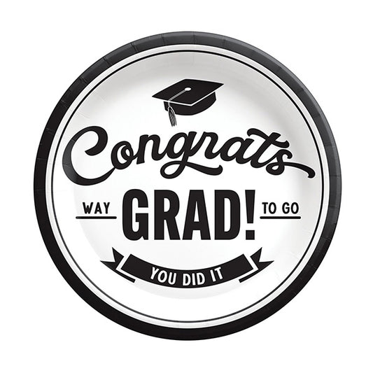 Congrats Grad White 7in Round Luncheon Paper Plates 8ct