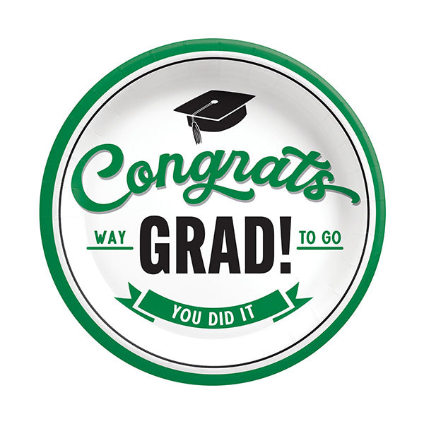 Congrats Grad Green 7in Round Luncheon Paper Plates 8ct