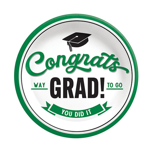 Congrats Grad Green 7in Round Luncheon Paper Plates 8ct
