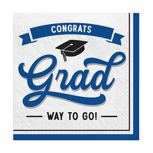 Congrats Grad  Blue Beverage Napkins 16ct