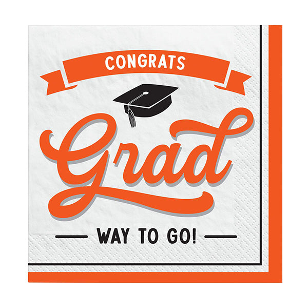 Congrats Grad Orange Beverage Napkins 16ct