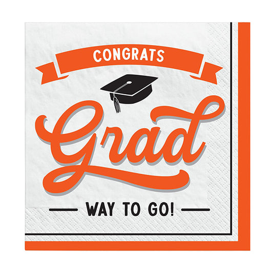 Congrats Grad Orange Beverage Napkins 16ct