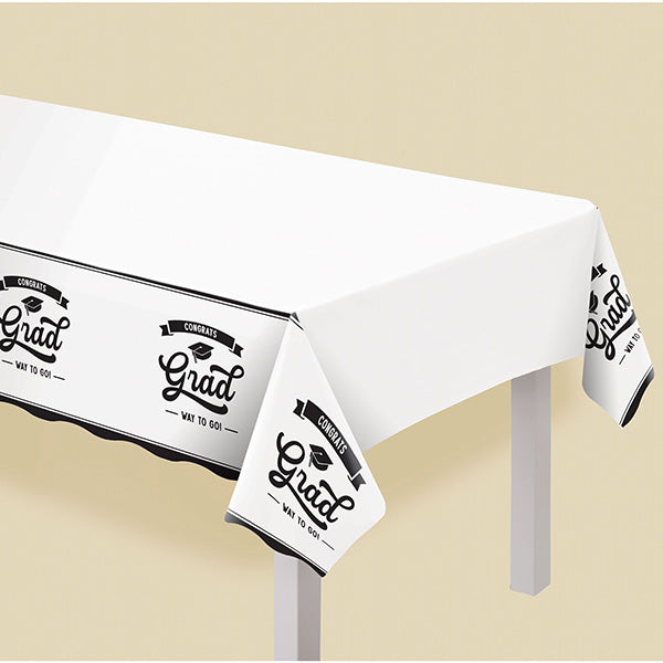 Congrats Grad White 54 x 102in Plastic Table Cover