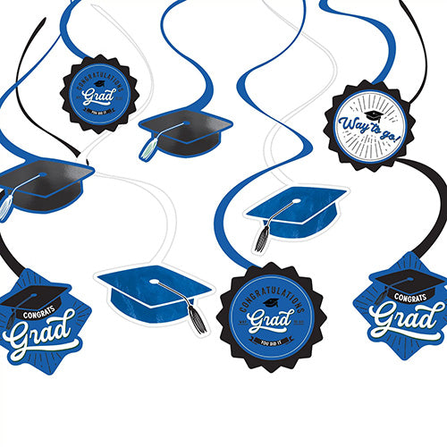 Congrats Grad Blue Swirl Decorations