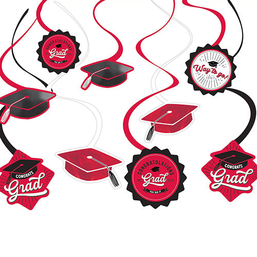 Congrats Grad Swirls Red 12ct
