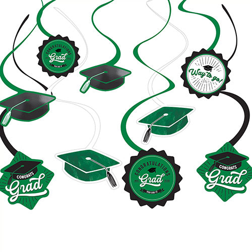 Congrats Grad Green Swirls 12ct