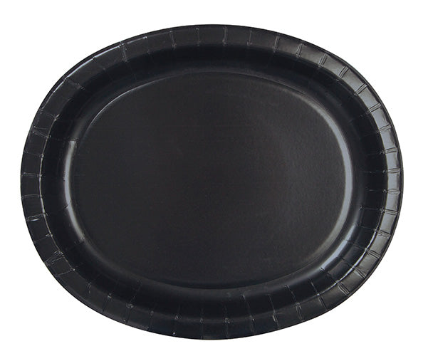 Midnight Black Solid Oval Plates  8ct