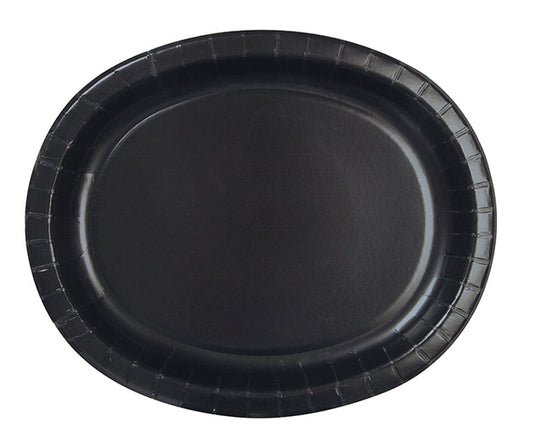 Midnight Black Solid Oval Plates  8ct
