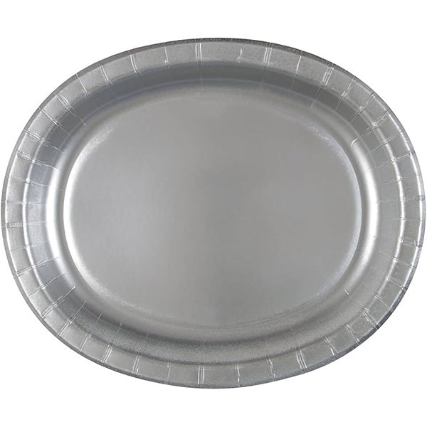 Silver 10 x 12in Oval Paper Plates 8ct