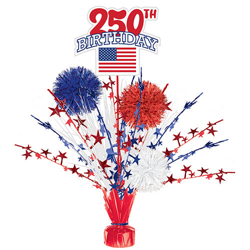 USA 250th Birthday Tinsel Burst 18in Centerpiece