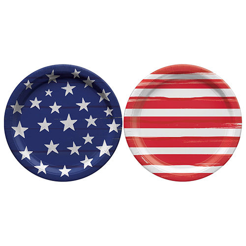 Painted Patriotic 7in Round Luncheon Paper Plates 8ct