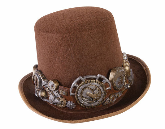 Steampunk Brown Top Hat with Deluxe Band