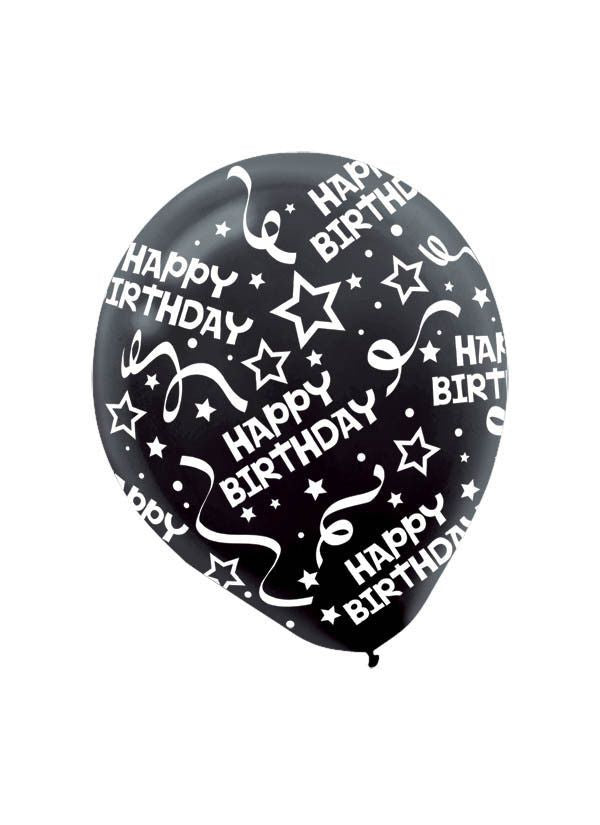 Birthday Confetti All Over Print 12in Latex Balloons Black 6pcs