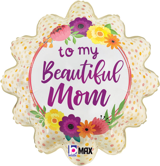 Satin Beautiful Mom Flowers 18in Metallic Balloon
