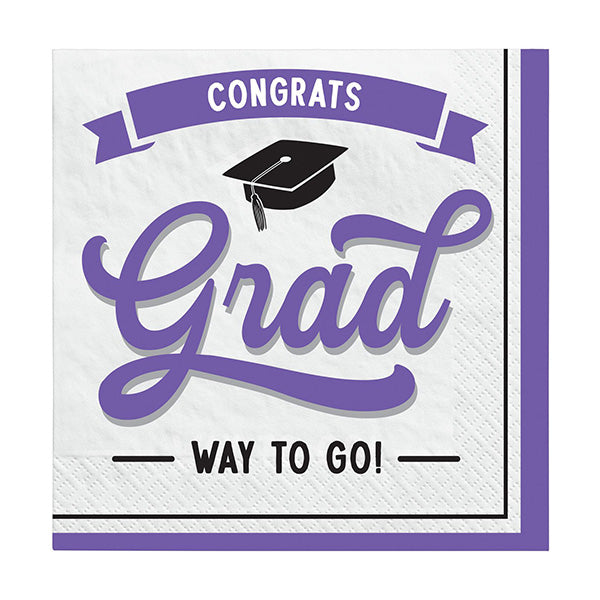 Congrats Grad Purple Beverage Napkins 16ct
