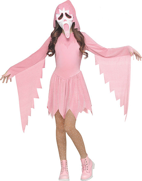 Ghost Face Pastel Pink Sparkle Kids Costume