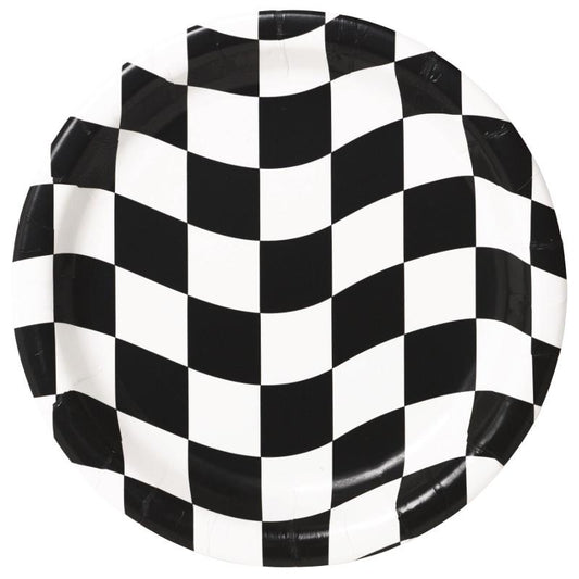 Black & White Check 9in Round Dinner Paper Plates 8ct