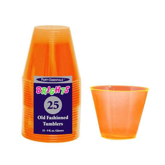 Neon Orange Plastic Tumblers 9oz 25 ct