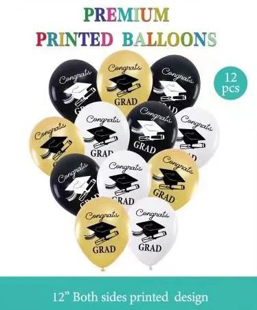 Congrats Grad Printed Latex Balloon 12ct