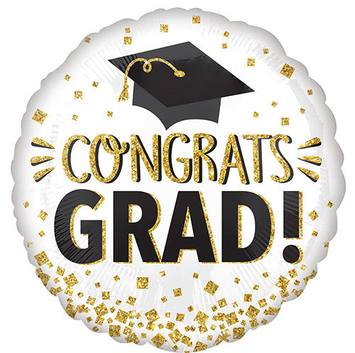 Congrats Grad Gold Glitter 28in Metallic Balloon