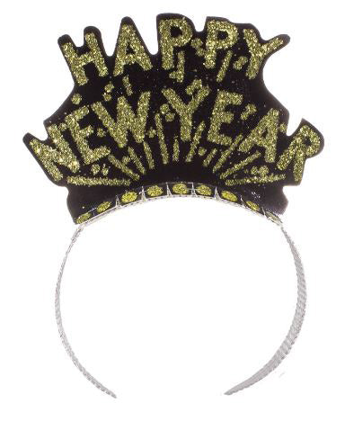 Black & Gold Happy New Year Glitter Tiara