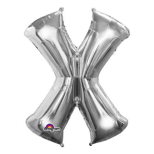 Letter X Silver 33in Metallic Balloon