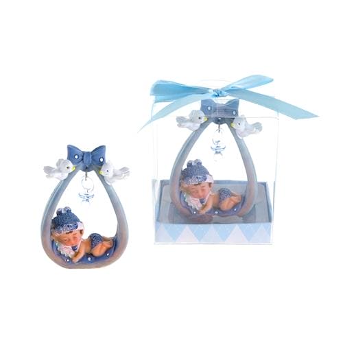 Baby Boy Sleeping Under Blue Pacifier Poly Resin Favor in Gift Box