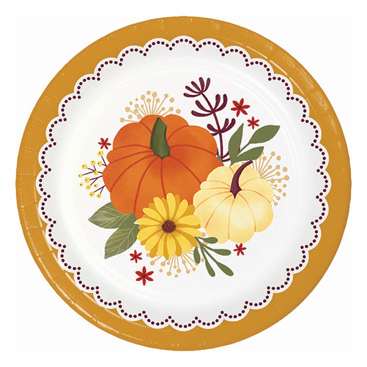 Petals and Pumpkins 9in Round Dinner Paper Plates 8ct